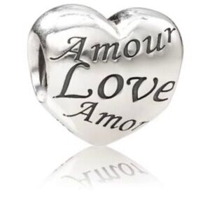 Pandora Silver Heart Charm with Amour Love Inscription